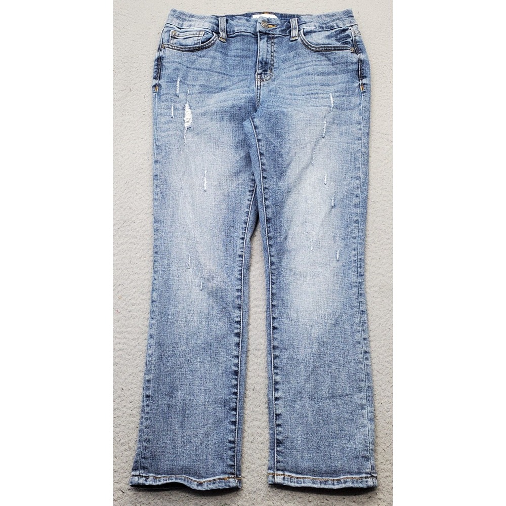 Studio Blue Jeans Womens 29 Blue Denim Stretch Faded Distressed Straight Leg